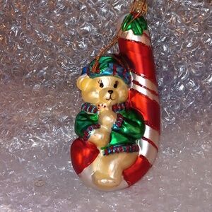 CHRISTOPHER RADKO BABY BEAR ON A CANDY CANE